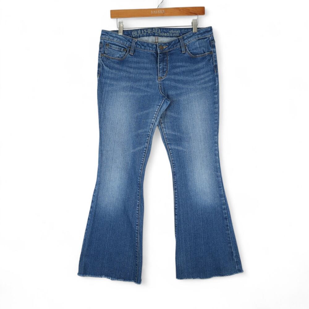 Bullhead Newport Skinny Flare Jeans Womens 13R Blue Stretch Denim Raw Hem Y2K